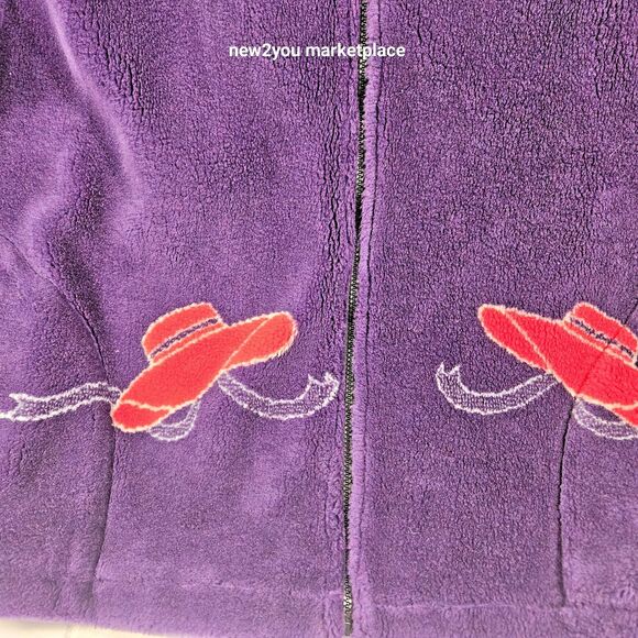 Vintage Black Mountain Outdoor Heavy Fleece Jacket Sz Large Purple Chic Red Hat - Picture 3 of 9